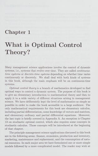 Optimal control theory: applications to management science and economics
