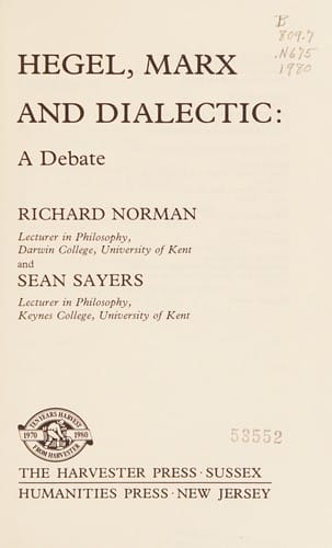 Hegel, Marx, and dialectic: a debate