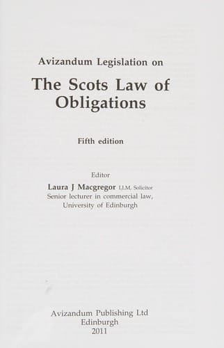 Avizandum legislation on the Scots law of obligations