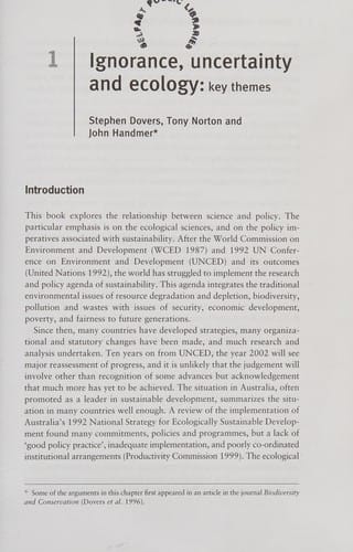 Ecology, uncertainty and policy: managing ecosystems for sustainability