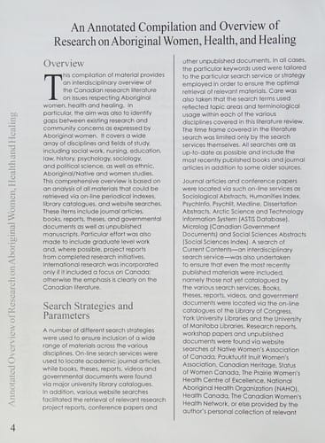 Annotated bibliography of Aboriginal women's health and healing research