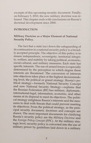 Russian Military Politics and Russia's 2010 Defense Doctrine