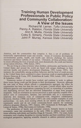 Social change, public policy, and community collaborations: training human development professionals for the twenty-first century