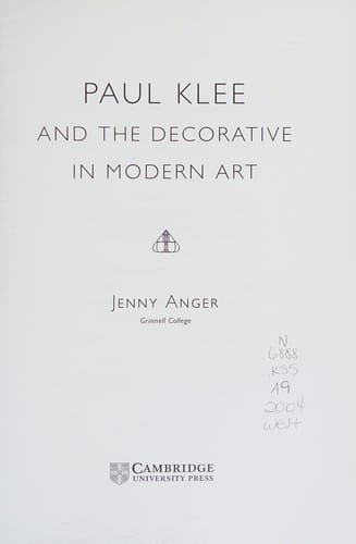 PAUL KLEE AND THE DECORATIVE IN MODERN ART.