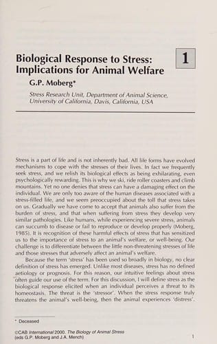 The biology of animal stress: basic principles and implications for animal welfare