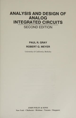 Analysis and design of analog integrated circuits