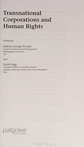 TRANSNATIONAL CORPORATIONS AND HUMAN RIGHTS; ED. BY JEDRZEJ GEORGE FRYNAS.