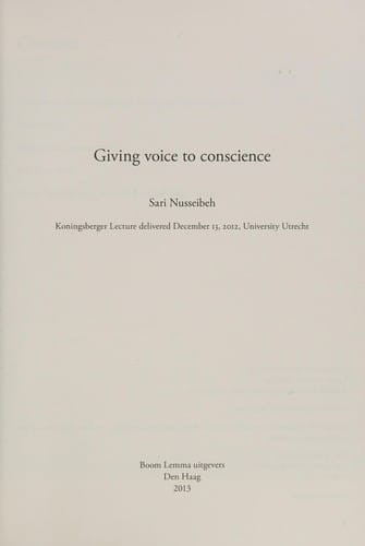 Giving voice to conscience (Koningsbergerlezingen)