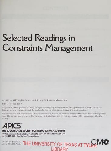 Selected Readings in Constraints Management
