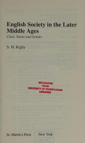 English society in the later middle ages: class, status, and gender