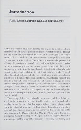 Theatre of the Avant-Garde, 1950-2000: A Critical Anthology