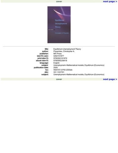 Equilibrium Unemployment Theory