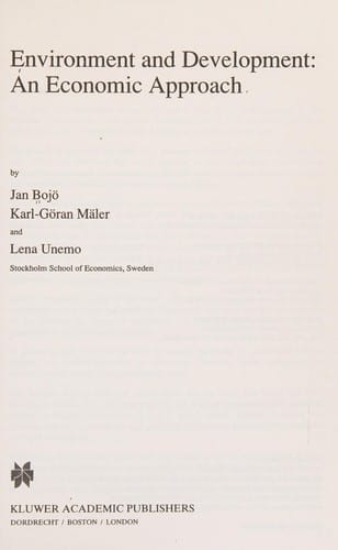 Environment and development: an economic approach