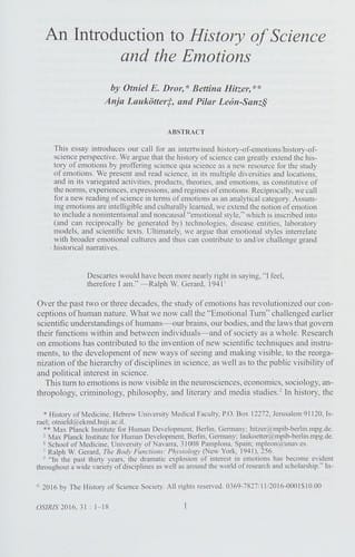 Osiris, Volume 31: History of Science and the Emotions