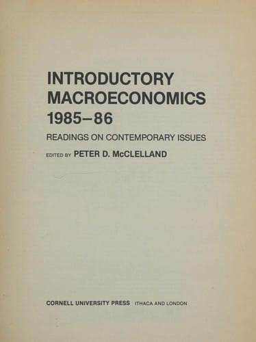 Introductory Macroeconomics, 1985-86: Readings on Contemporary Issues