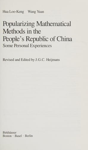 Popularizing mathematical methods in the People's Republic of China: some personal experiences