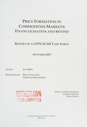 Price Formation in Commodities Markets: Financialisation and Beyond