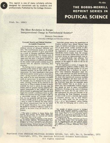 The Silent Revolution in Europe: Integrational Change in Post-Industrial Societies (Reprint Series in Political Science)