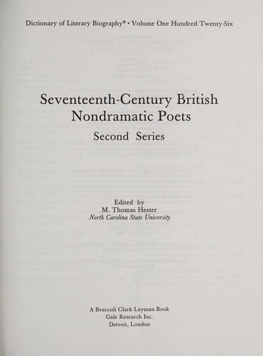 Seventeenth-Century British Nondramatic Poets: Second Series (Dictionary of Literary Biography)