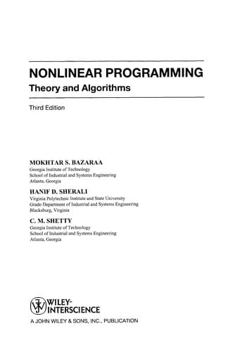 Nonlinear programming: theory and algorithms