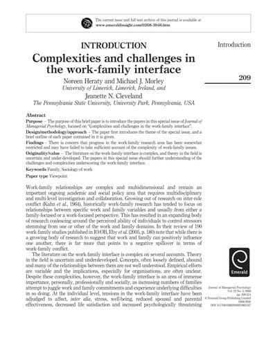 Complexities and challenges in the work-family interface