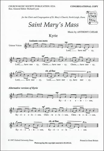 St Mary's Mass (Church Music Society publications, CMSO23A)