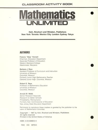 Math Unlimited, 1987: Grade 5