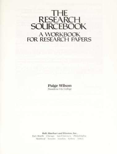 The Research Sourcebook A Workbook for Research Papers