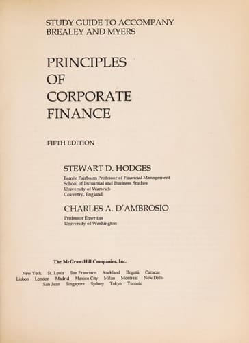 Study Guide to Accompany Principles of Corporate Finance