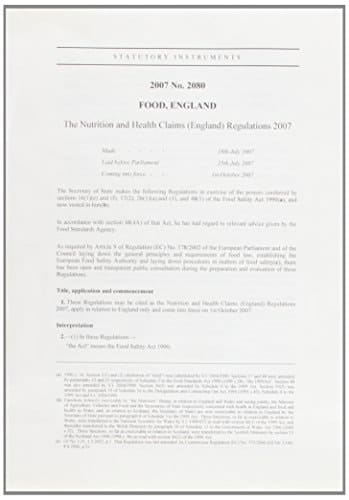 Food, England The Nutrition and Health Claims (England) Regulations 2007