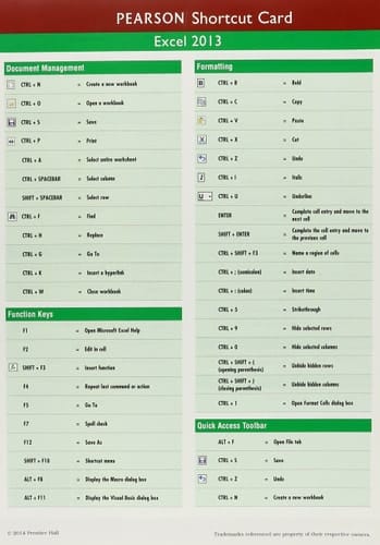 Prentice Hall Shortcut Card Excel 2013