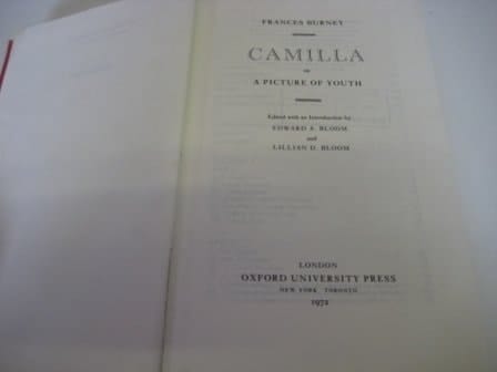 Camilla;: Or, A picture of youth (Oxford English novels)