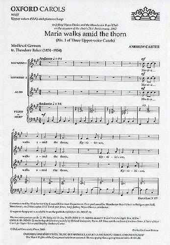 Maria Walks Amid the Thorn: No.1 of Three Upper-Voice Carols