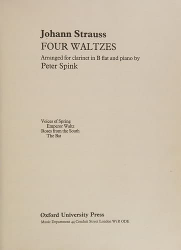 Four Waltzes Arranged for Clarinet in B Flat and Piano