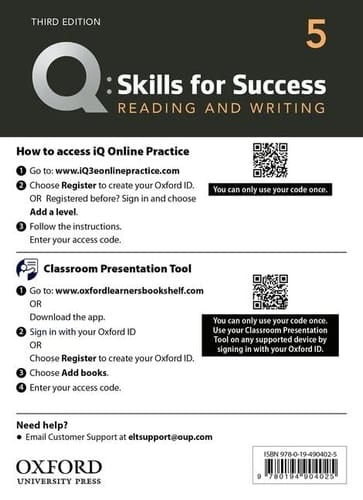 Q3e 5 Reading and Writing IQ and Classroom Presentation Tool: Teacher Access Code Card Pack