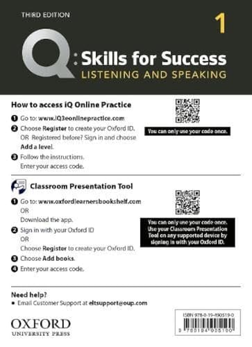 Q3e 1 Listening and Speaking IQ and Classroom Presentation Tool: Teacher Access Code Card Pack