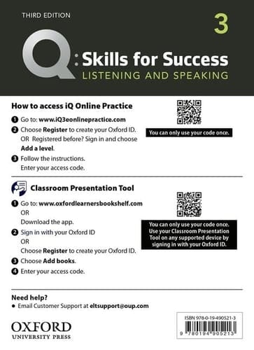 Q3e 3 Listening and Speaking IQ and Classroom Presentation Tool: Teacher Access Code Card Pack