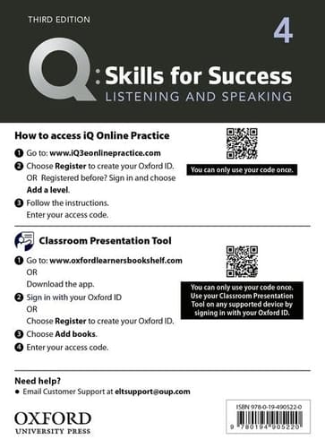 Q3e 4 Listening and Speaking IQ and Classroom Presentation Tool: Teacher Access Code Card Pack