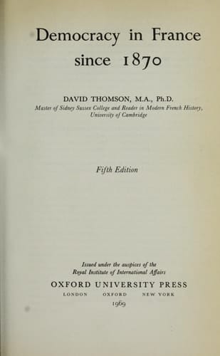 Democracy in France Since 1870.