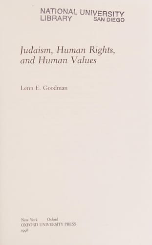 Judaism, Human Rights, and Human Values