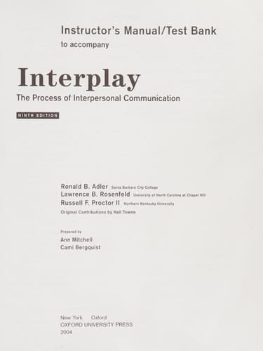 Instructor's Manual/Test Bank to Accompany Interplay, Ninth Edition