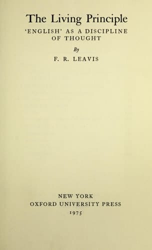 The living principle: English as a discipline of thought