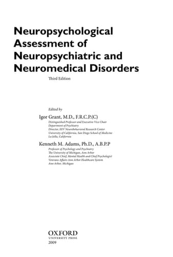 Neuropsychological Assessment of Neuropsychiatric and Neuromedical Disorders