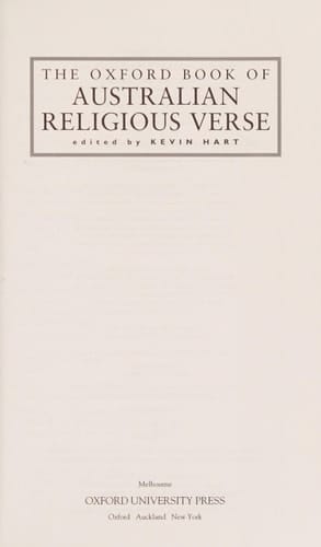 The Oxford Book of Australian Religious Verse (Oxford Books of Verse)