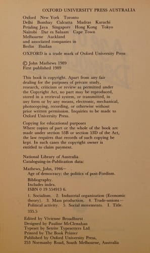 Age of Democracy: The Politics of Post-Fordism