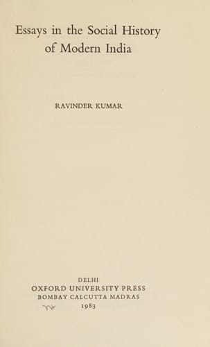 Essays in the Social History of Modern India