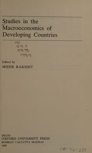 Studies in the Macroeconomics of Developing Countries
