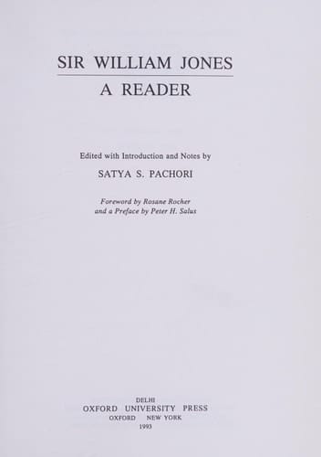 Sir William Jones: A Reader