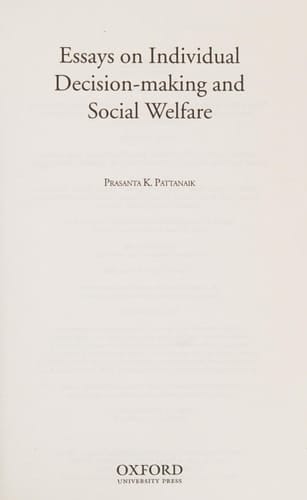 Essays on Individual Decision Making and Social Welfare (Oxford Collected Essays)