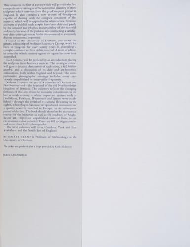 The Corpus of Anglo-Saxon Stone Sculpture: Volume 1: County Durham and Northumberland